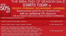 The BIBA End of Season Sale Special Preview for facebook fans additional 5% discount  from 8 to 11 January 2012