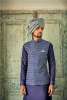 Vesuvian ikat printed bandhi & navy cotton silk & jacquard kurta set